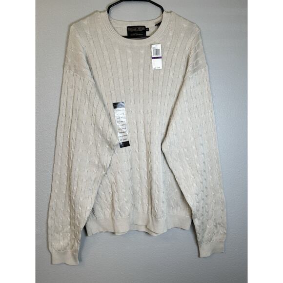 Donald J Trump Signature Collection Mens Sz XXL Cable Knit Vest Beige Mercerized - Picture 2 of 9